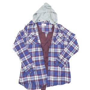 INSO Hooded Flannel Shirt - Women's Large - Blue Red Plaid - Detachable Hood